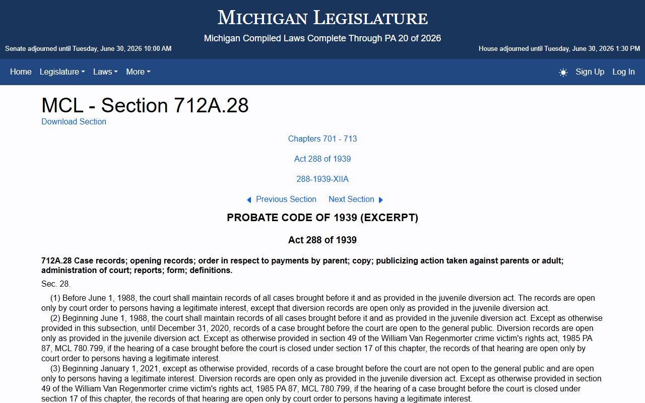 Iron County arrest records and Michigan juvenile records law