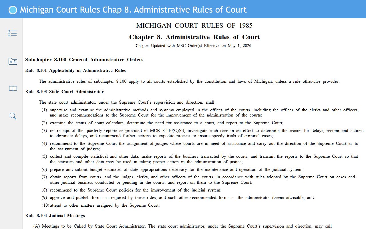 Iron County court records access rules in the Michigan Court Rules book