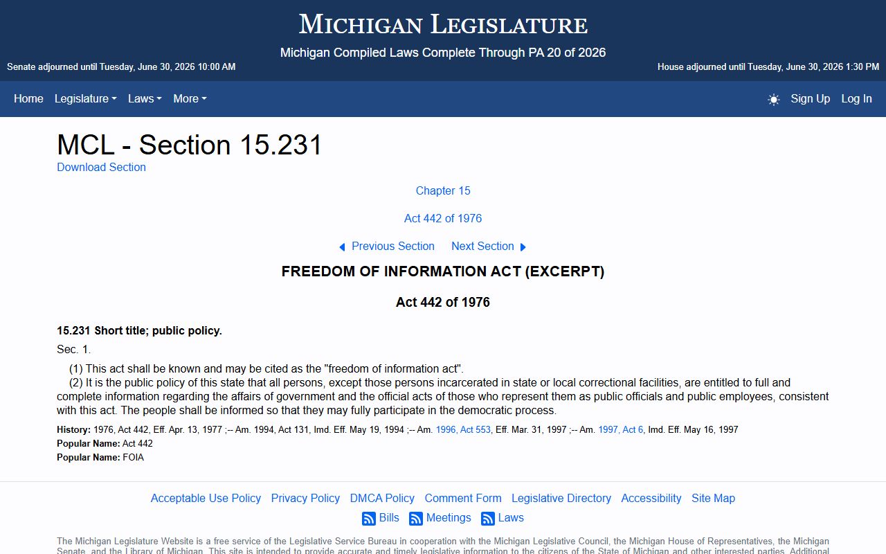 Iron County court records and the Michigan Freedom of Information Act