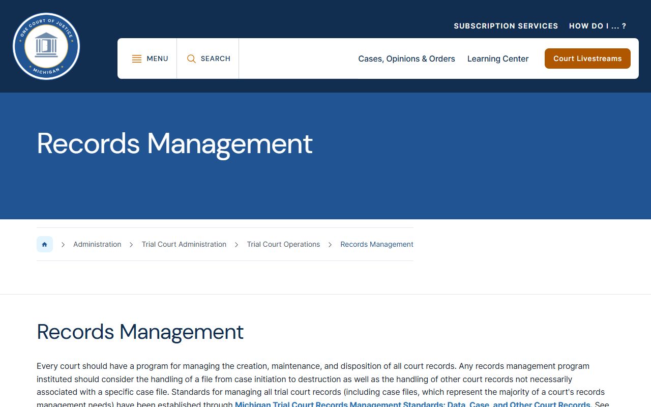 Iron County court records under Michigan trial court records-management standards