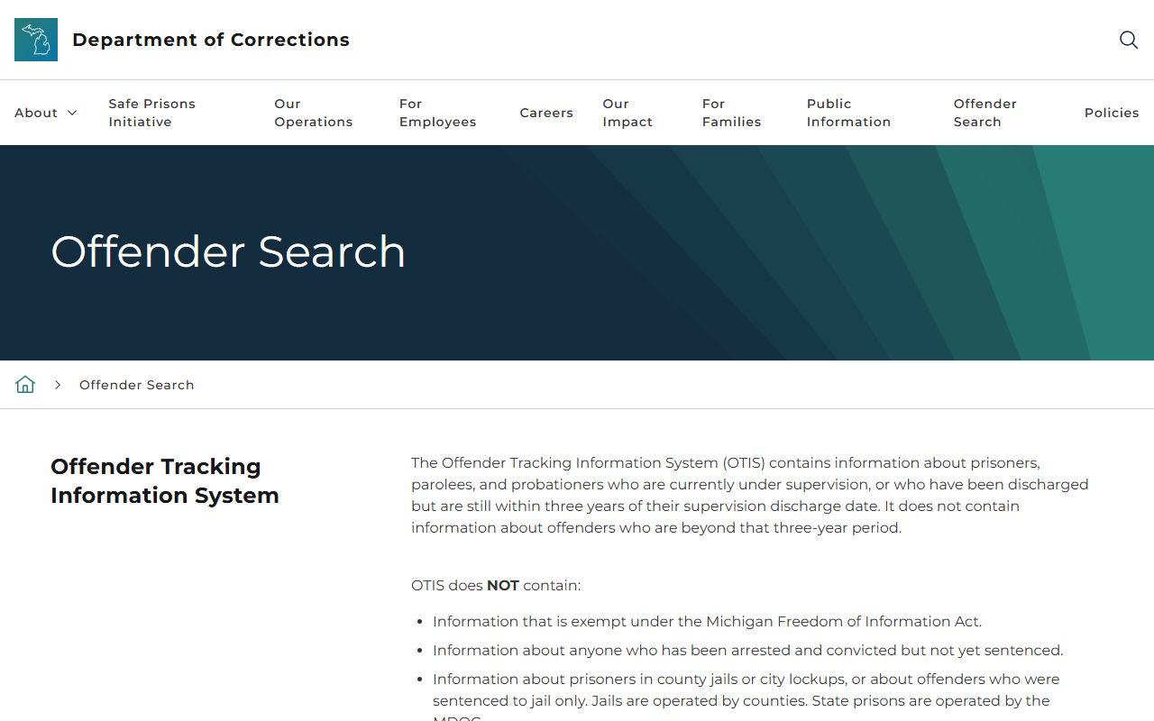 Iron County inmate lookup through the Michigan MDOC OTIS offender search