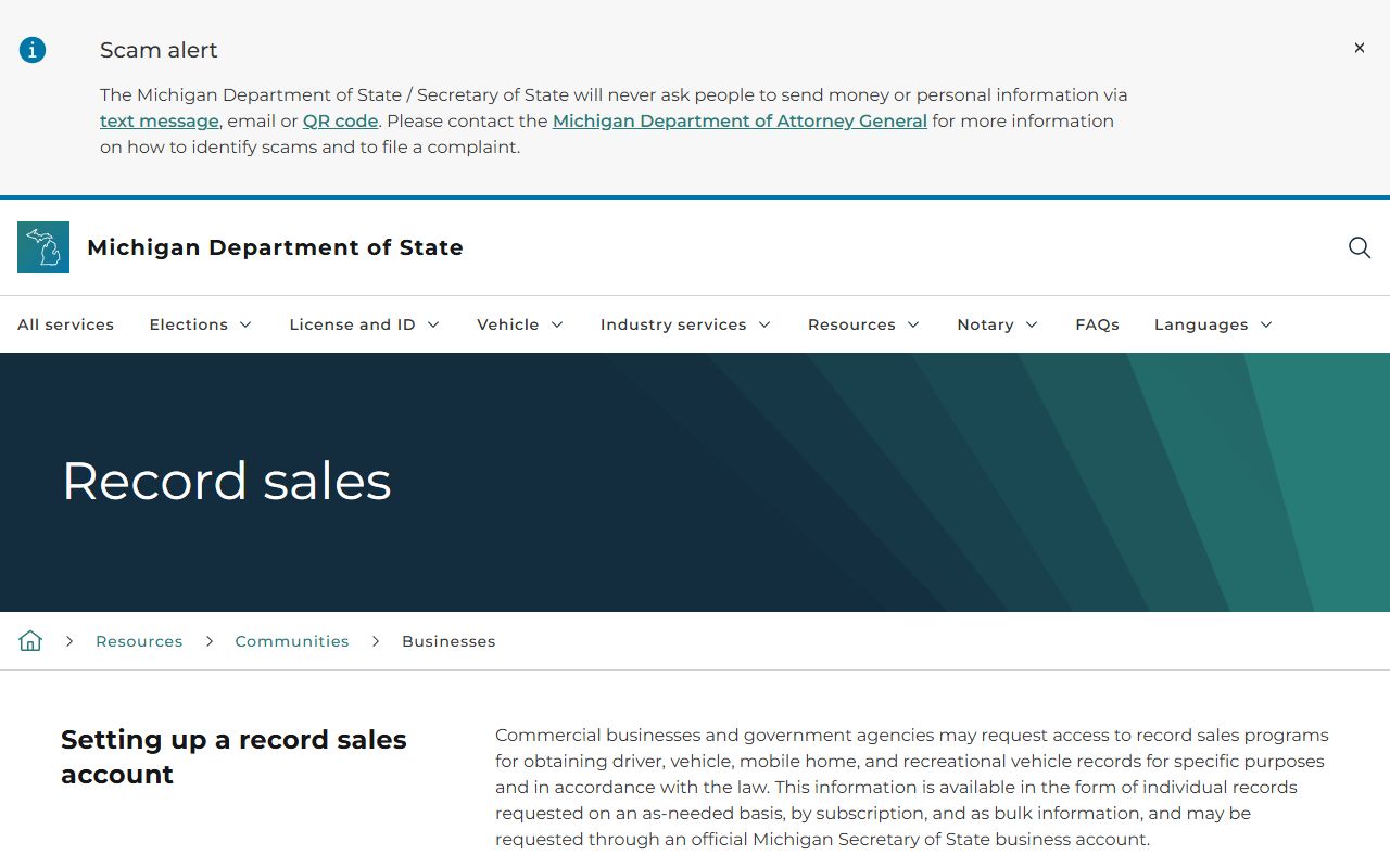 Iron County traffic Secretary of State business record resources for commercial driver records