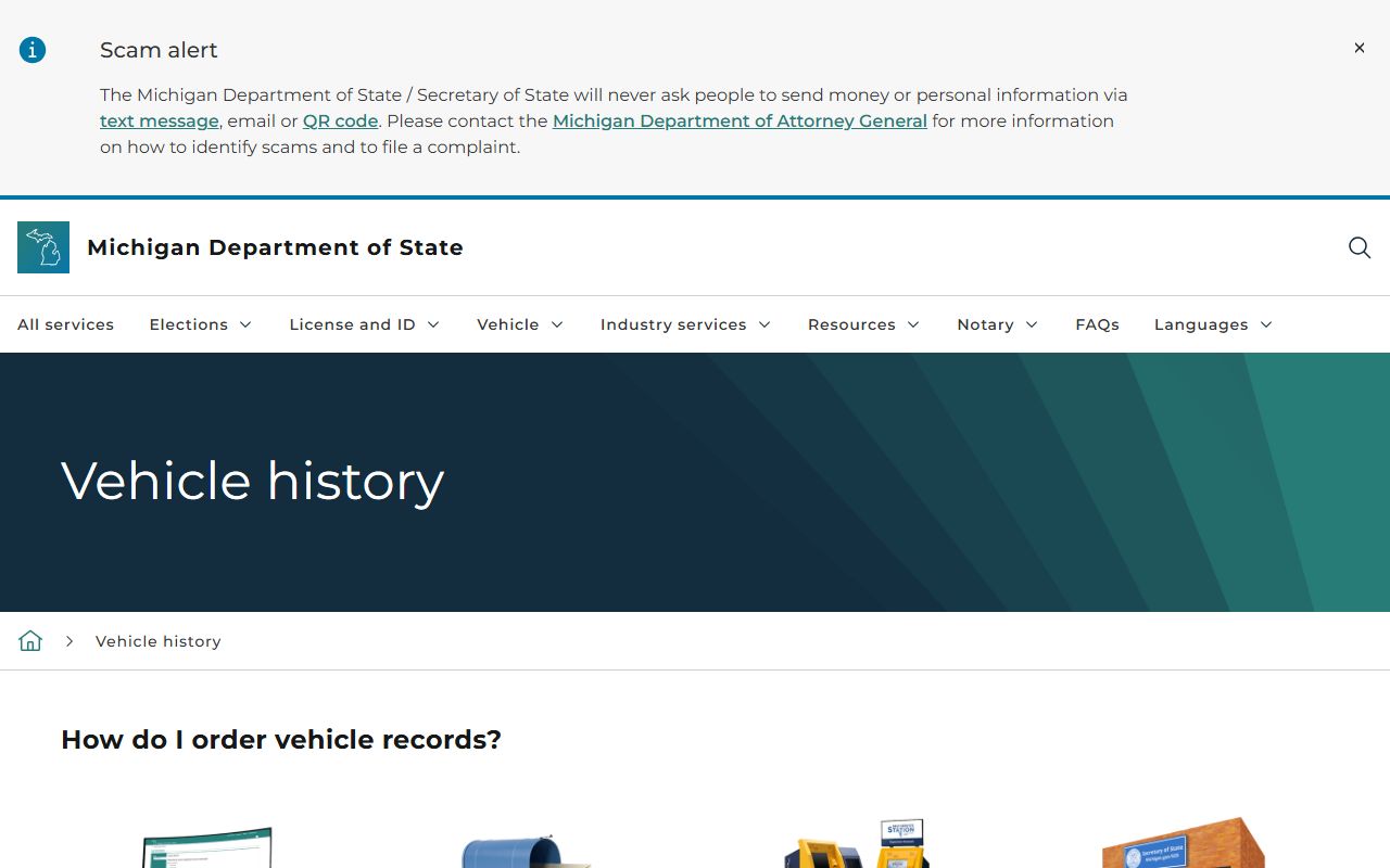 Iron County traffic vehicle history report service from the Michigan Secretary of State